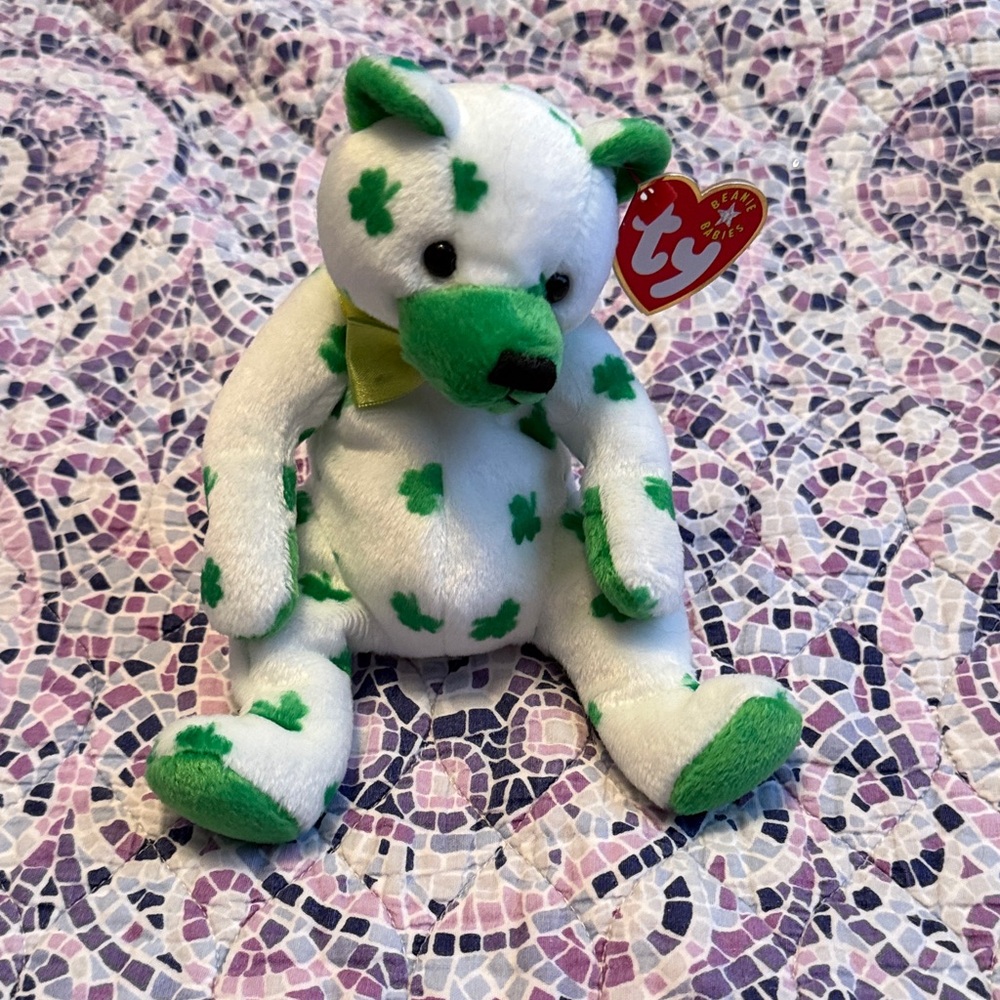 Ty Green Shamrock Plush Bear- Clover